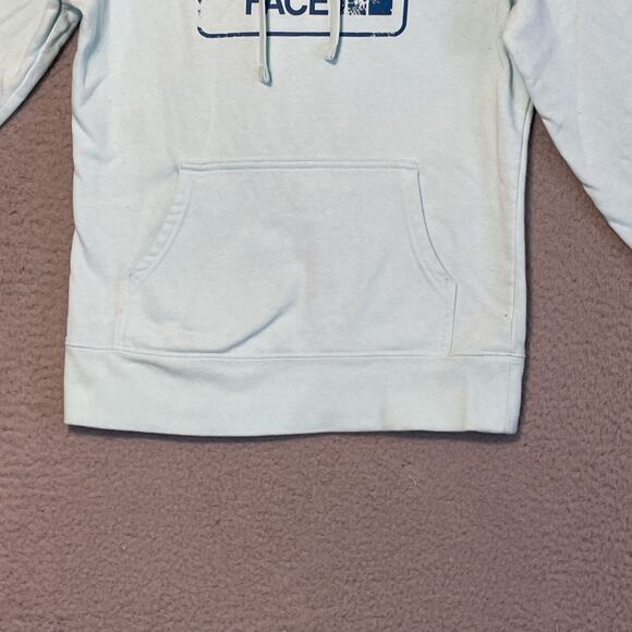 The North Face Hoodie Womens Small Light Blue Teal Spellout Sweatshirt Pullover - Picture 2 of 16